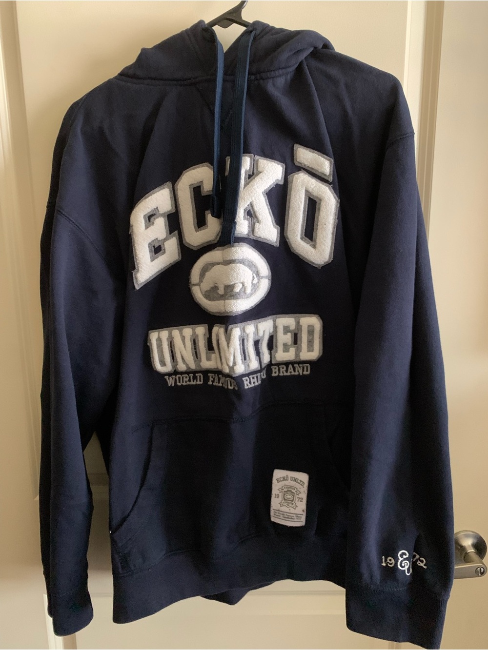 Ecko Unlimited Boys Navy Blue Pullover Hoodie with White Appliqué